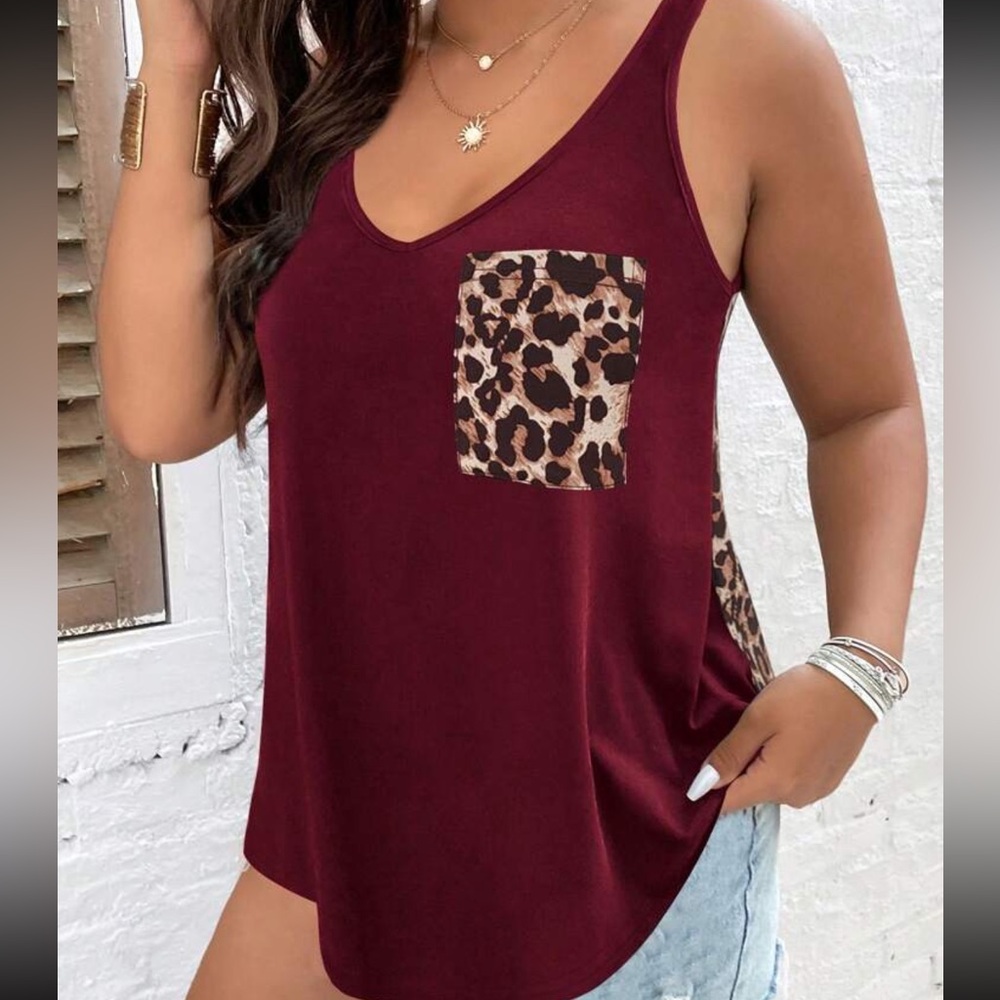 Cute burgundy and leopard print tank
